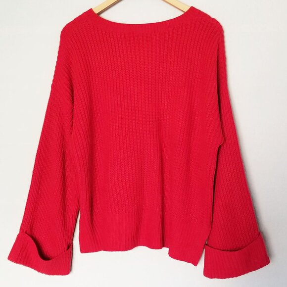Sanctuary Red Crewneck Wide Cuffed Long Sleeves Pullover Sweater Jumper Size M - Picture 3 of 14